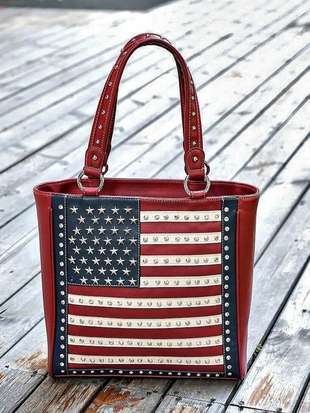 Montana West American Flag Braided Concealed Carry Tote Bag Red & Blue